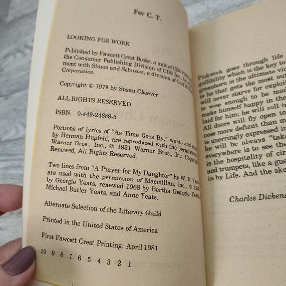 Looking for Work by Susan Cheever 1979 First Fawcett Crest Printing‎ Paperback - Picture 4 of 12